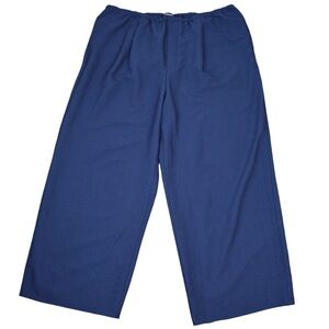Studio Park Pull On Wide‎ Leg Silky Crop Pants, XL Petite, Navy Blue